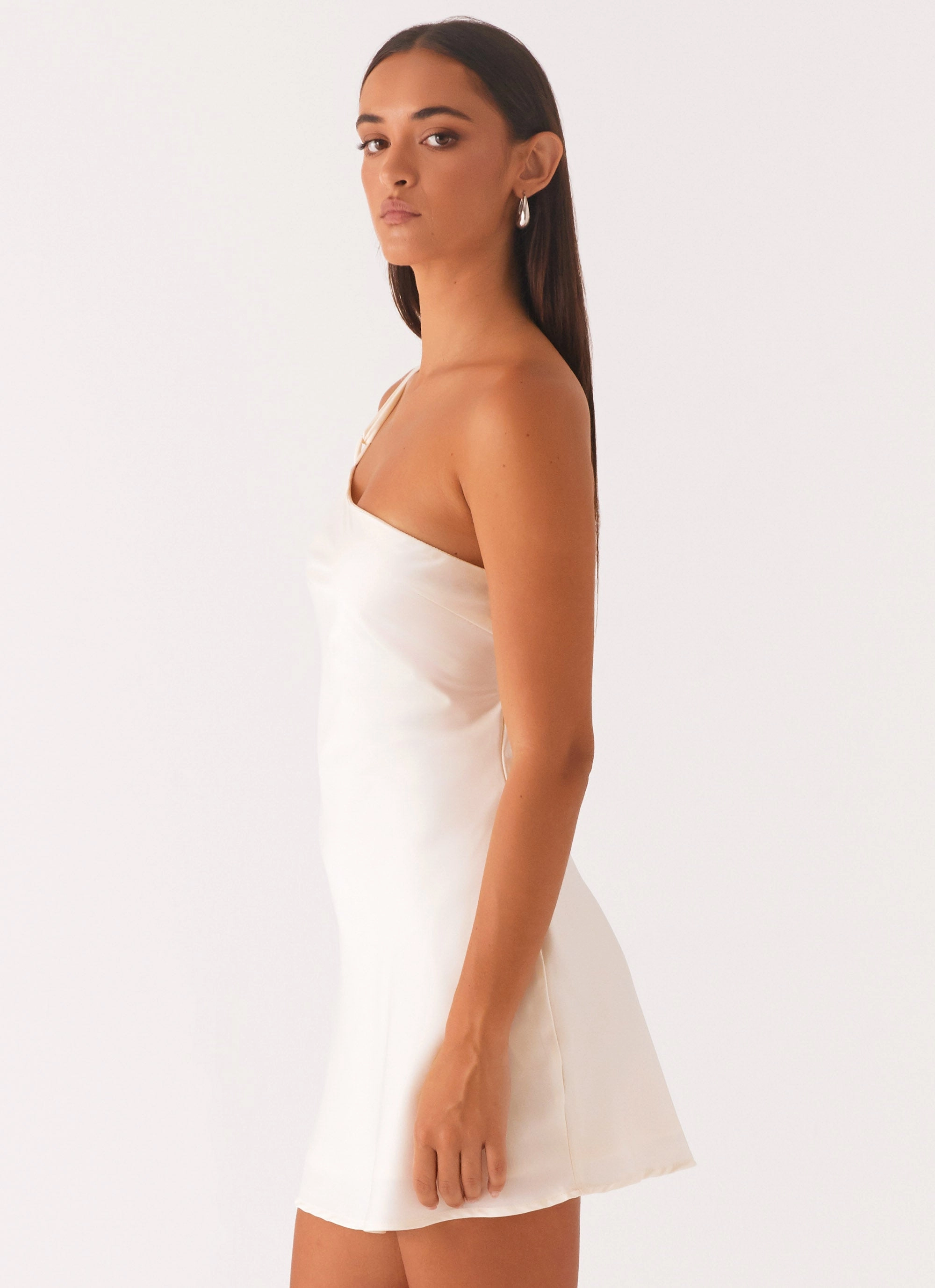 Airy Drape Fall Comfort Lights Out Mini Dress - Pearl