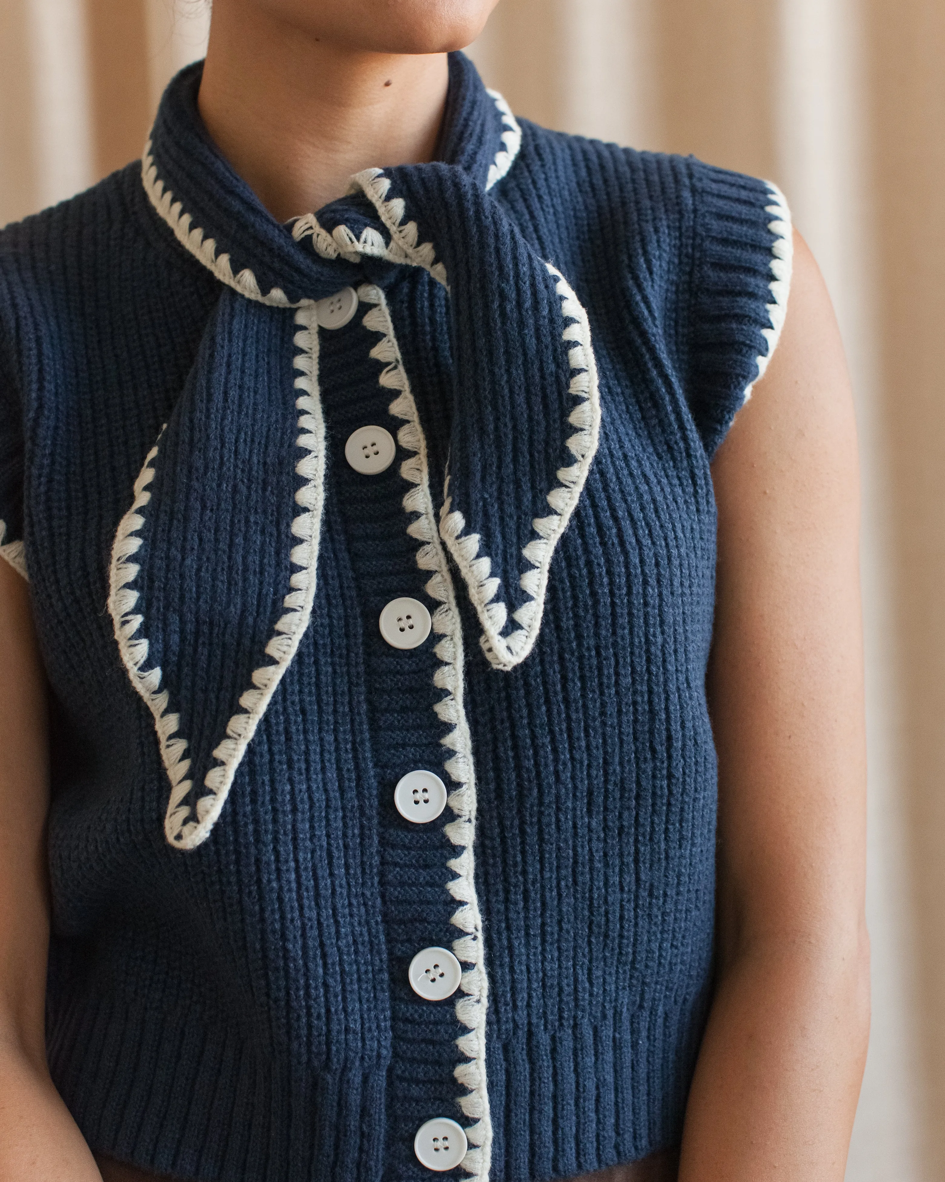 Sailor Sleeveless Knit Fashion Statement Laser Cut Edges