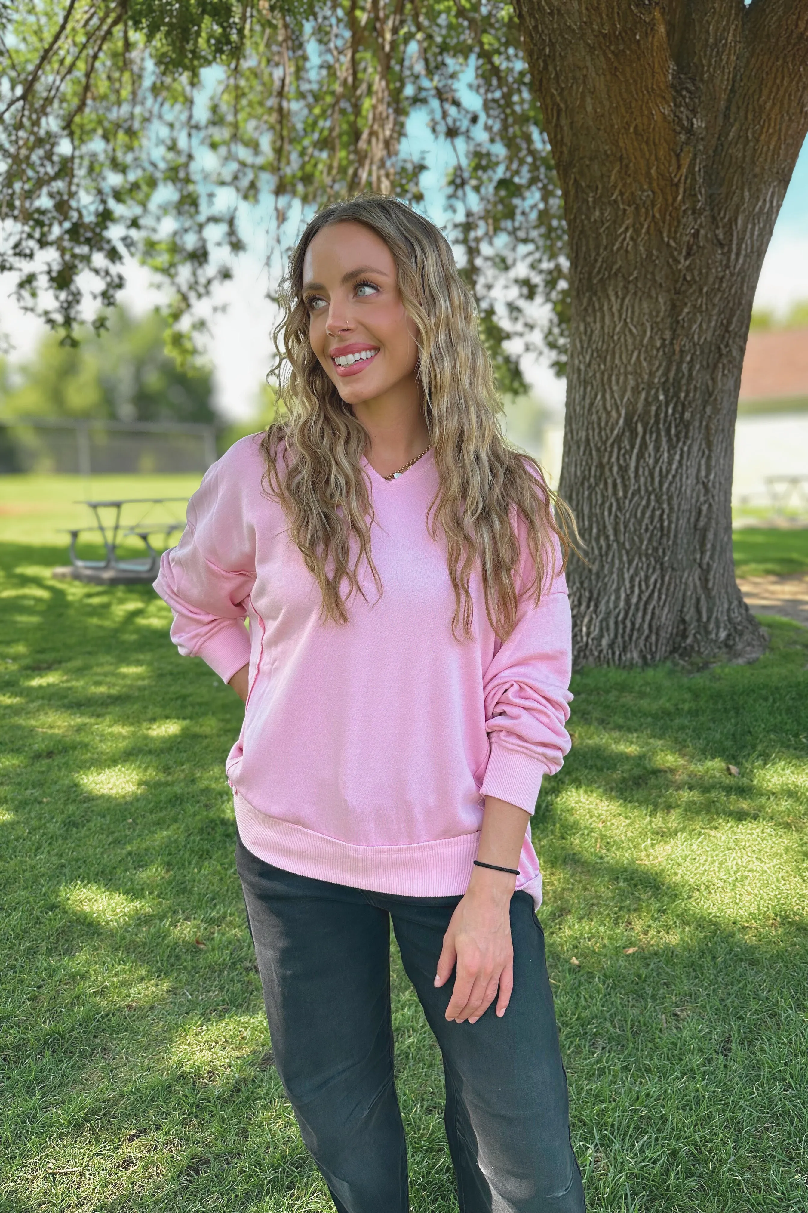 GarmentWashed Texture Out Of Line Pullover