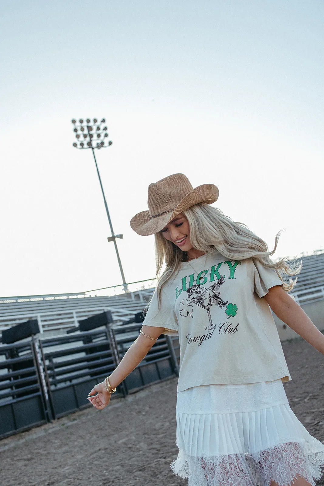 Textured Fabric Finish Reinforced Buttonholes Lucky Cowgirl Club Graphic Tee
