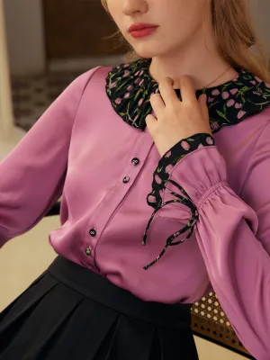 Hazel Contrast Lapel Trumpet Sleeves Blouse Non Restrictive Mobility