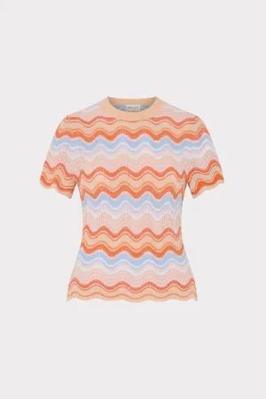 Scallop Wave Short Sleeve Top Stylish T-shirt Sporty Design