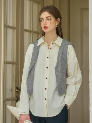 TactileWeave Claire Simple Lapel Pocket Blouse - Apricot