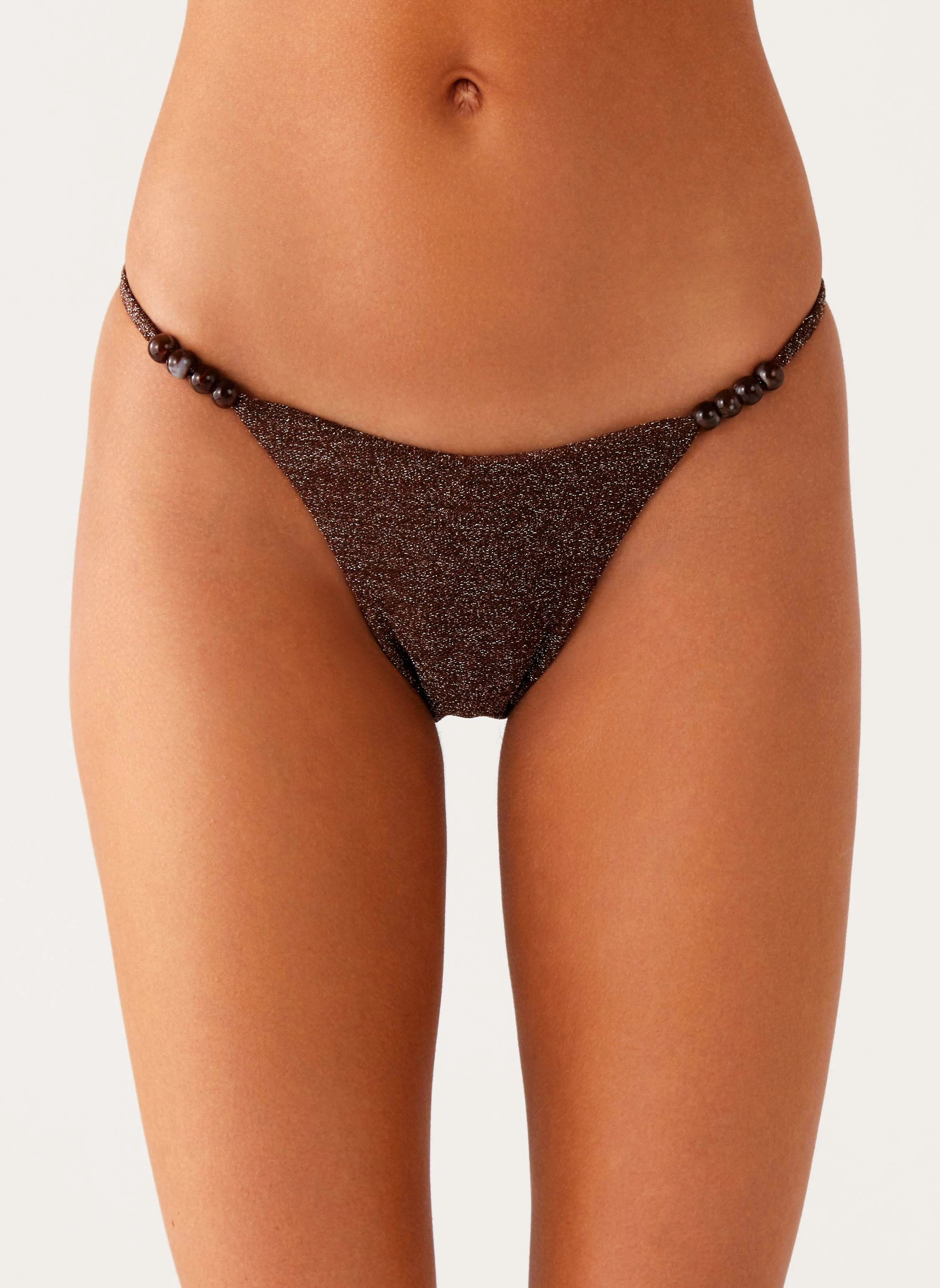 Serefina Bead Bikini Bottom - Chocolate Body Contouring Sporty Look
