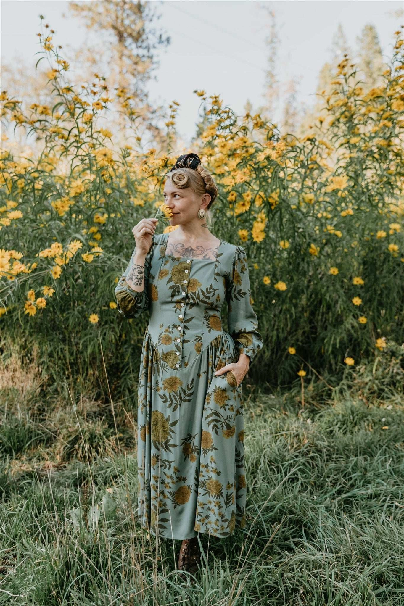 Prairie Dress in Slate Marigold Chic Harmony