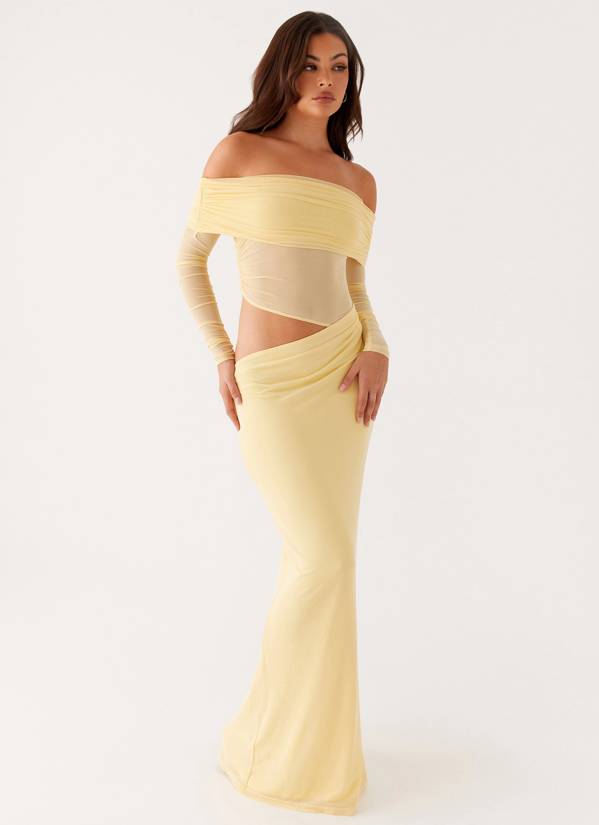 Emery Maxi Dress - Yellow Modern Design Lace-Trim
