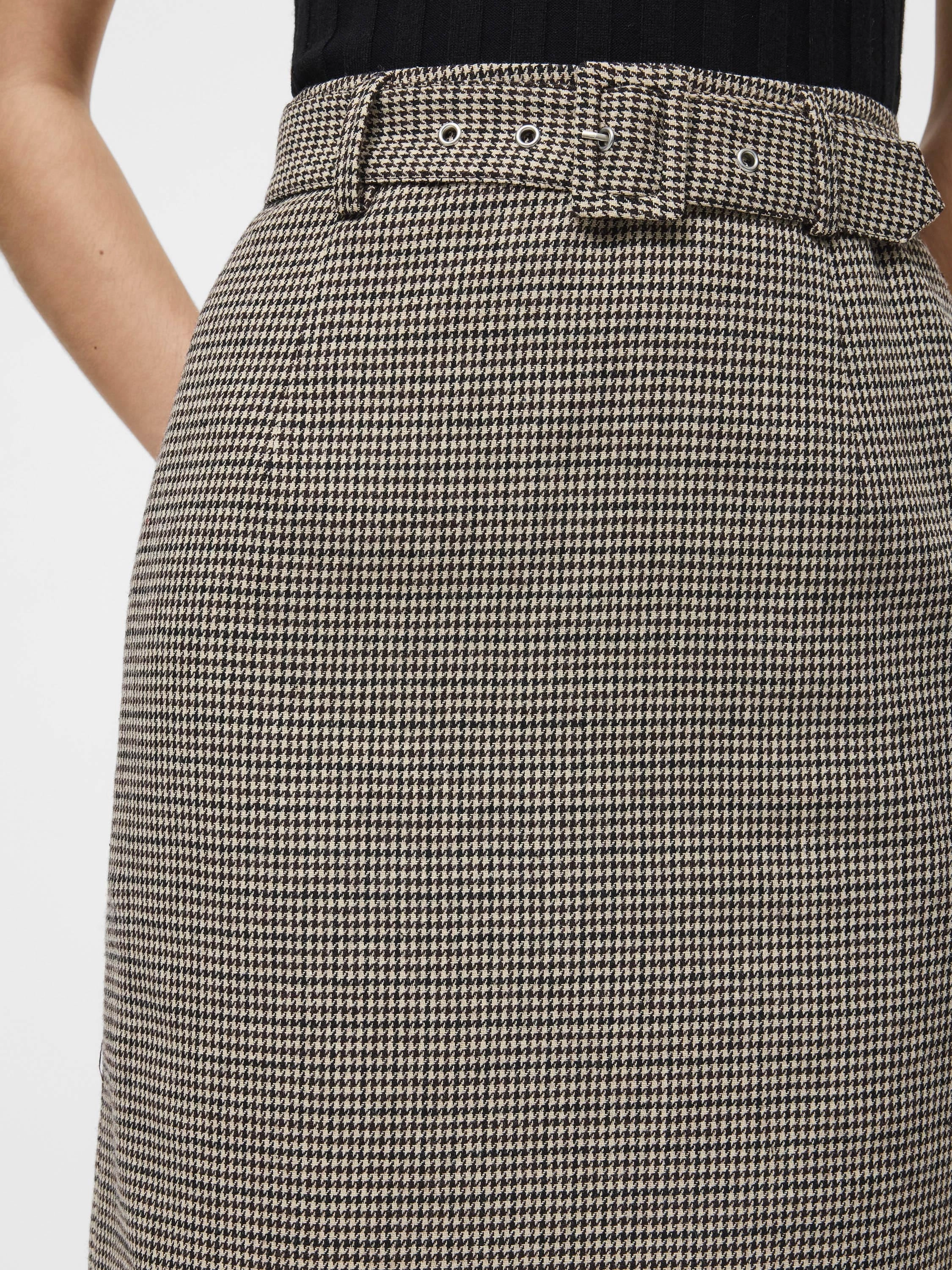 Houndstooth Belted Midi Skirt Design Detail Modern Outfit
