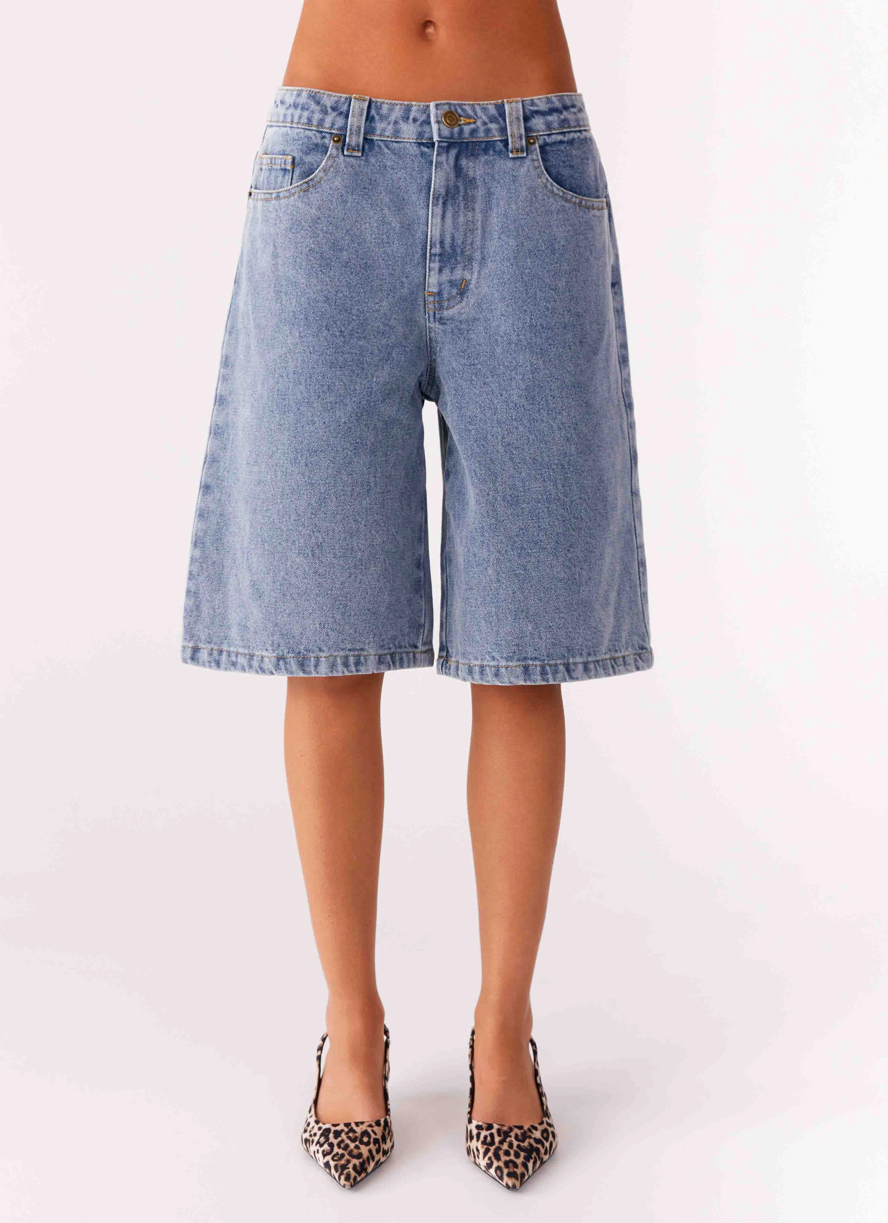 Striped Design Orleans Denim Jorts - Blue