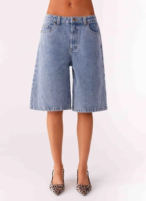 Striped Design Orleans Denim Jorts - Blue