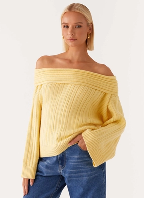 Federica Off Shoulder Knit - Lemon Heat Retention Breathable Layer
