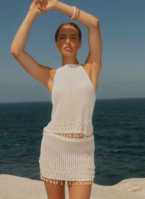 Low Profile Collar Scorpio Crochet Halter Top - Ivory