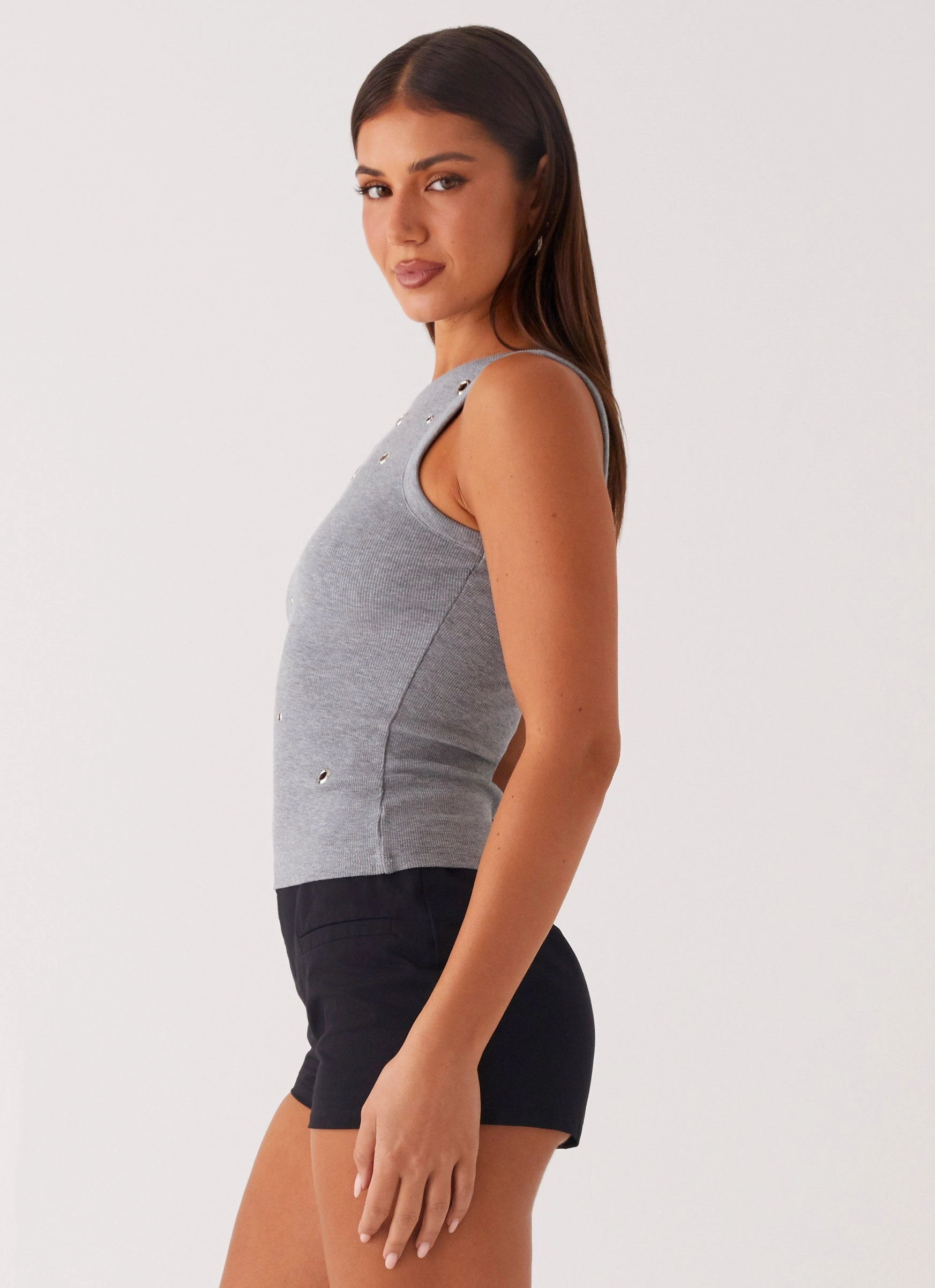 Convertible Collar DroppedShoulder Oblivion Tank Top - Grey