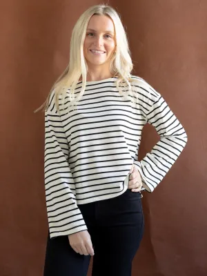 Soft Texture Midweight Four Way Stretch Shelly Striped Top Black
