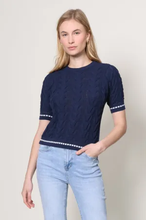 sporty wear Thermal Regulation System Cable Knit Short Sleeve Sweater