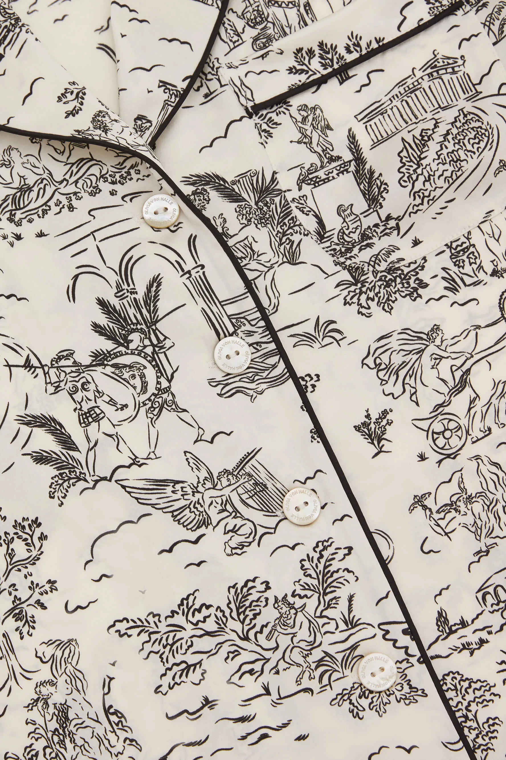 Lila Dioscuri Ivory Toile de Jouy Pajamas in Silk Satin
