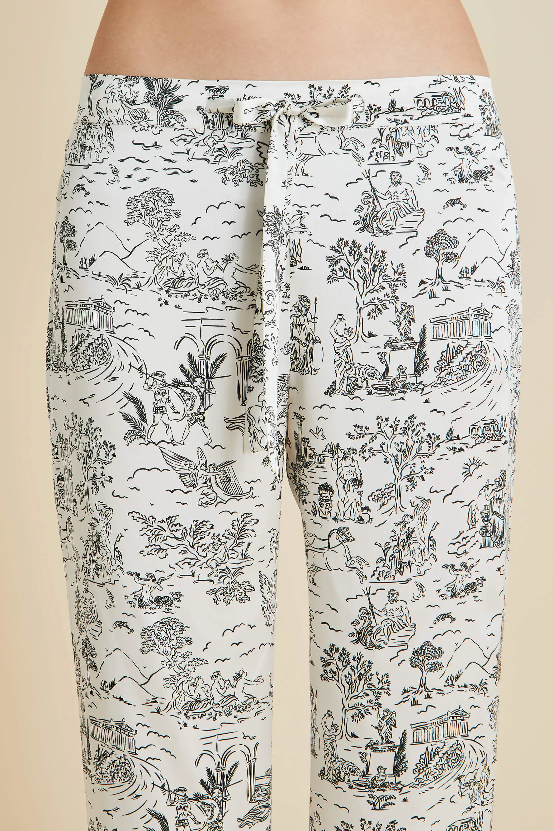 Lila Dioscuri Ivory Toile de Jouy Pajamas in Silk Satin