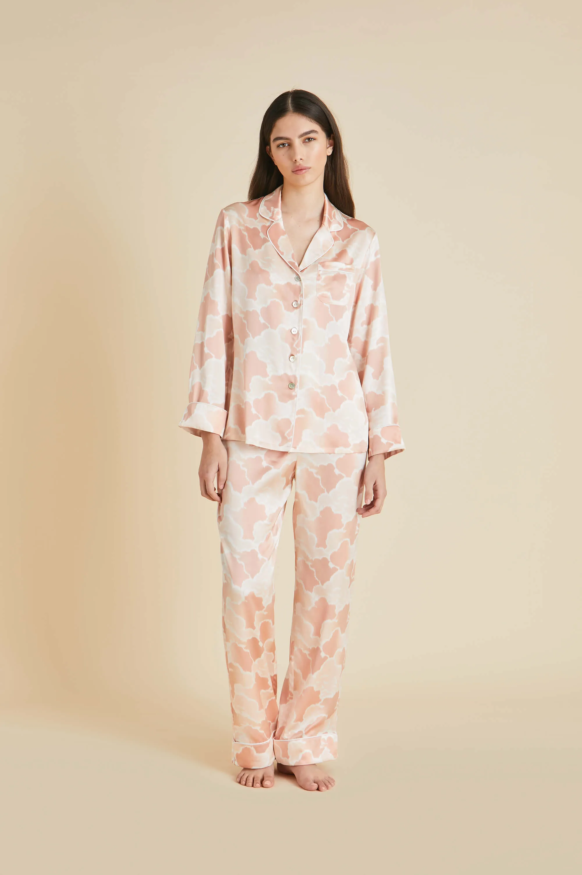 Lila Icarus Peach Cloud Pajamas in Silk Satin