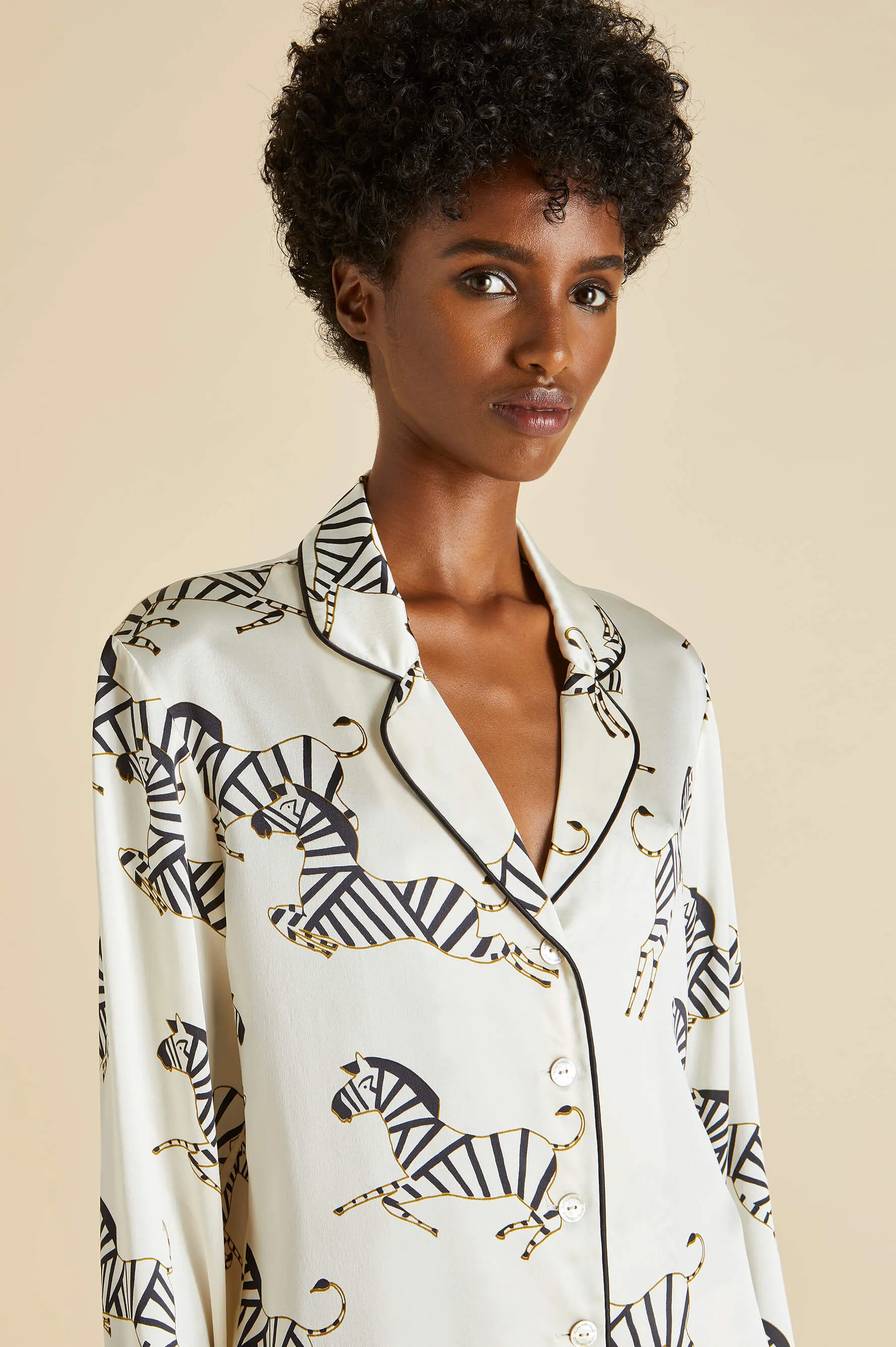 Lila Zebedee Ivory Pajamas in Silk Satin