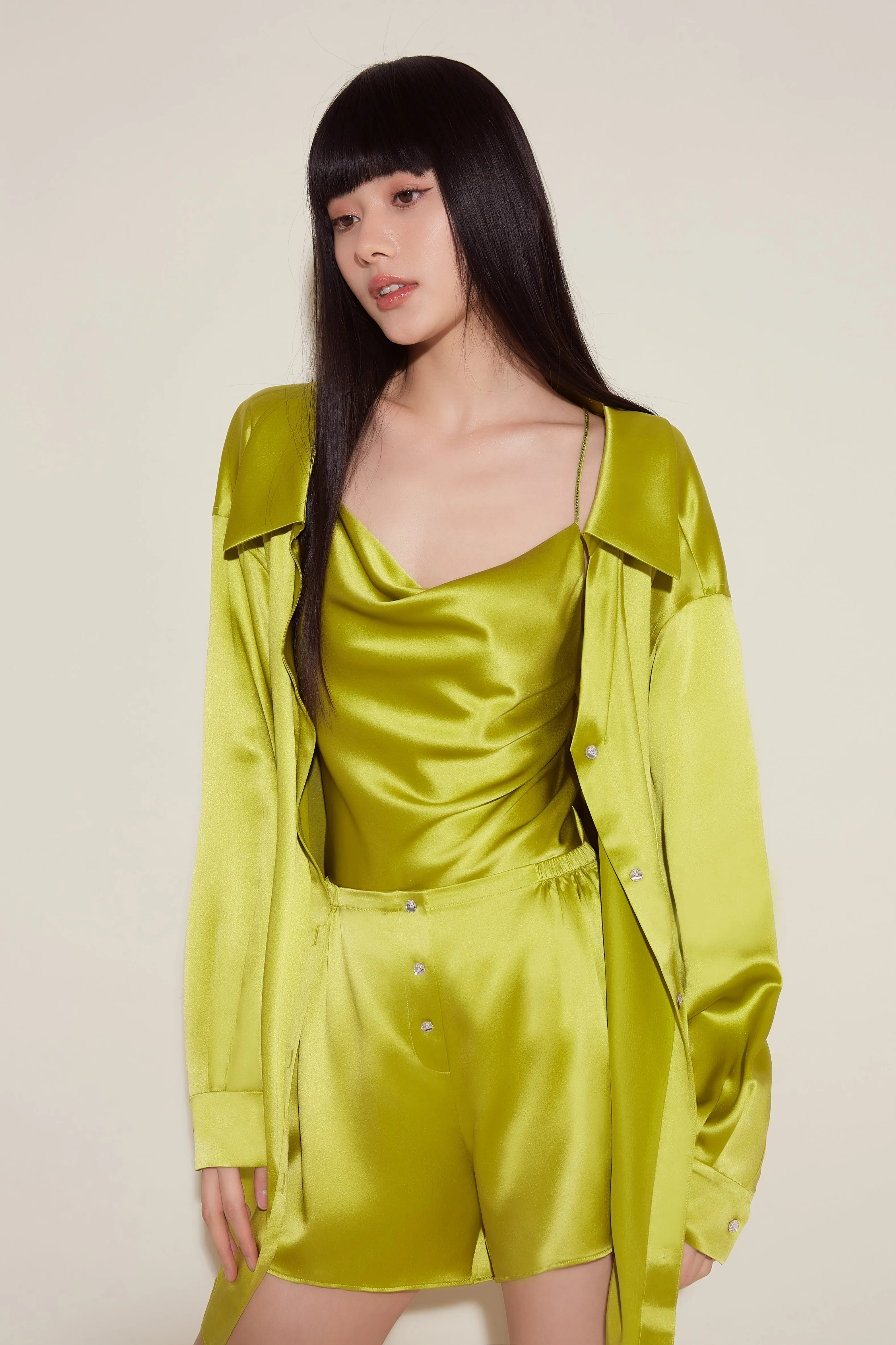 Lime Silk Shorts Pyjama Set