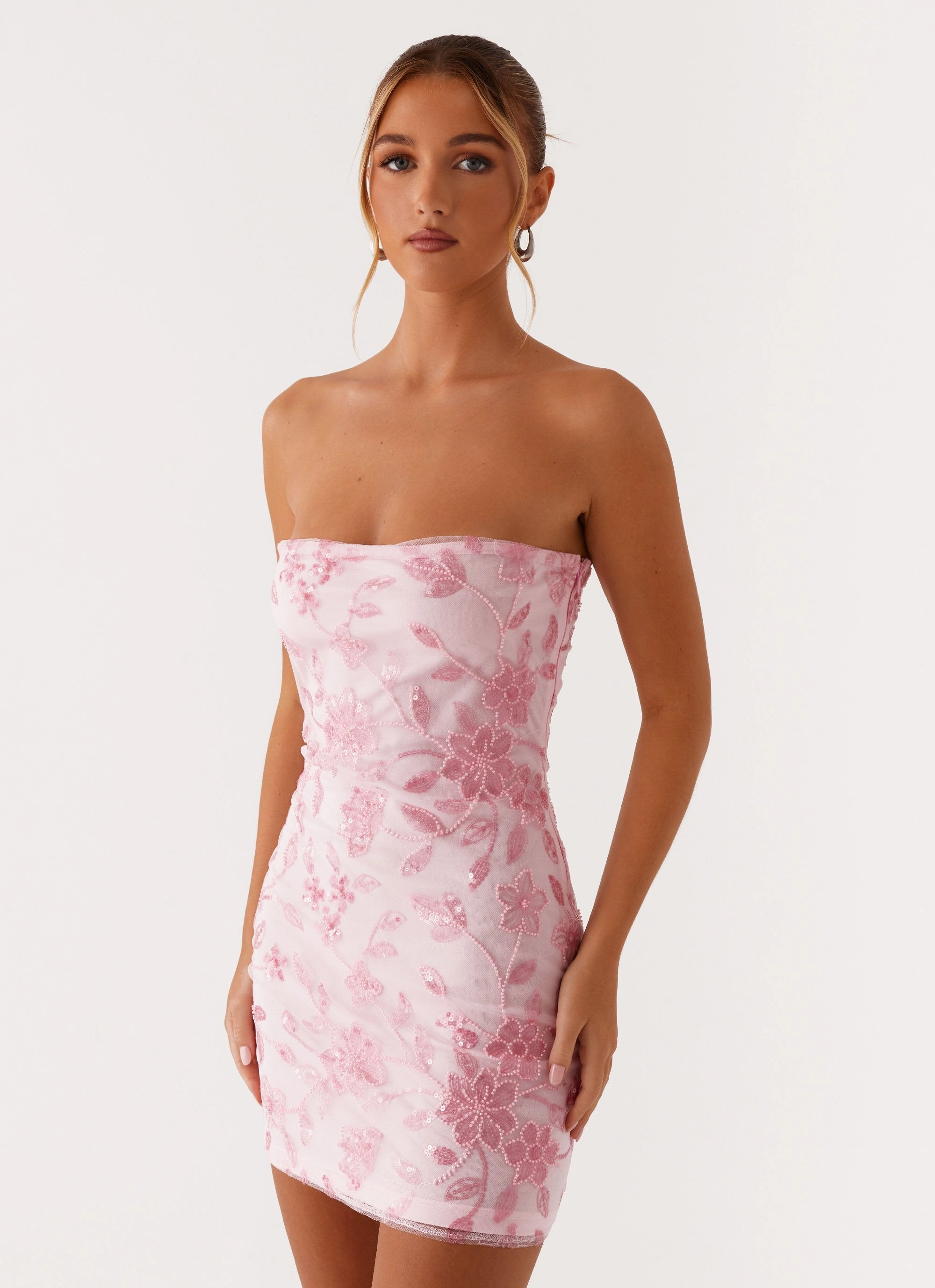 Moorey Beaded Mini Dress - Pink Detachable Detail Mood Outfitboard