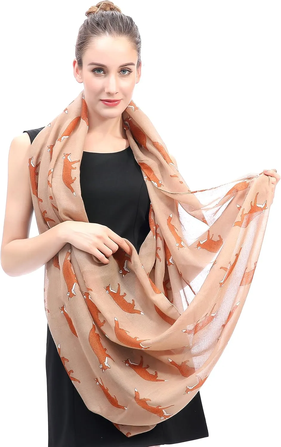 Lina & Lily Fox Animal Print Women's Infinity Scarf Lightweight