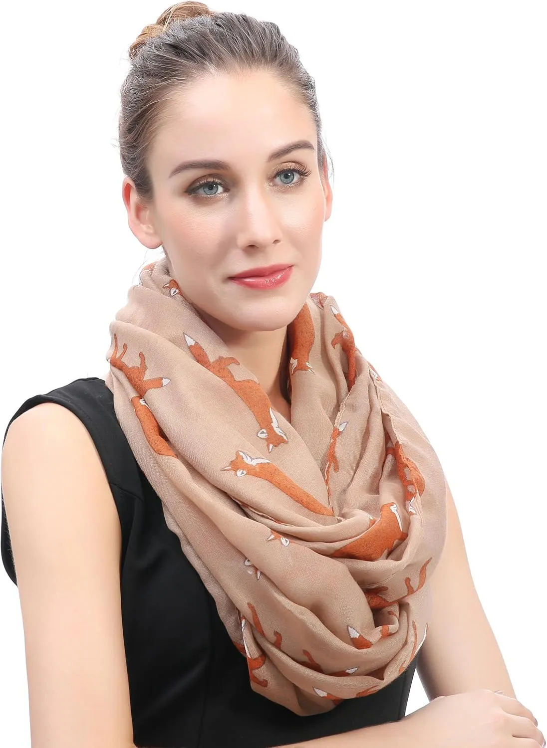Lina & Lily Fox Animal Print Women's Infinity Scarf Lightweight