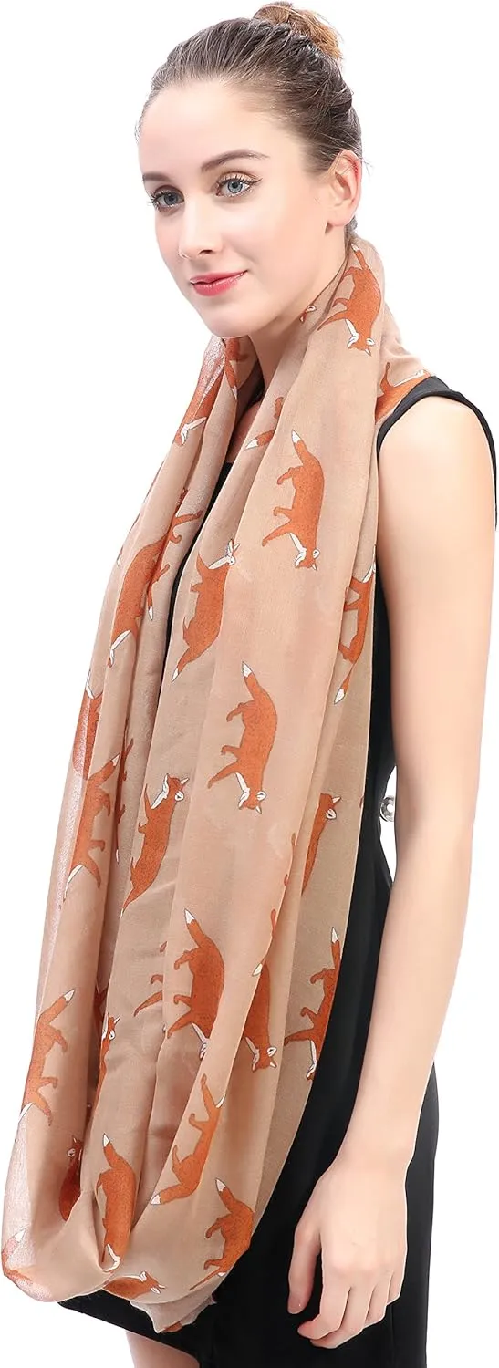 Lina & Lily Fox Animal Print Women's Infinity Scarf Lightweight