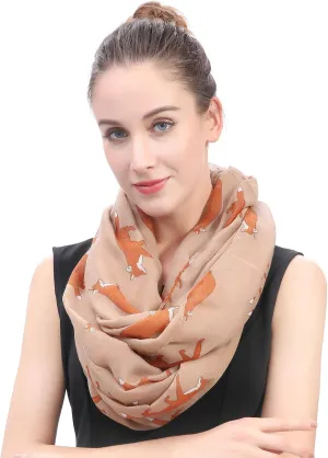 Lina & Lily Fox Animal Print Women's Infinity Scarf Lightweight