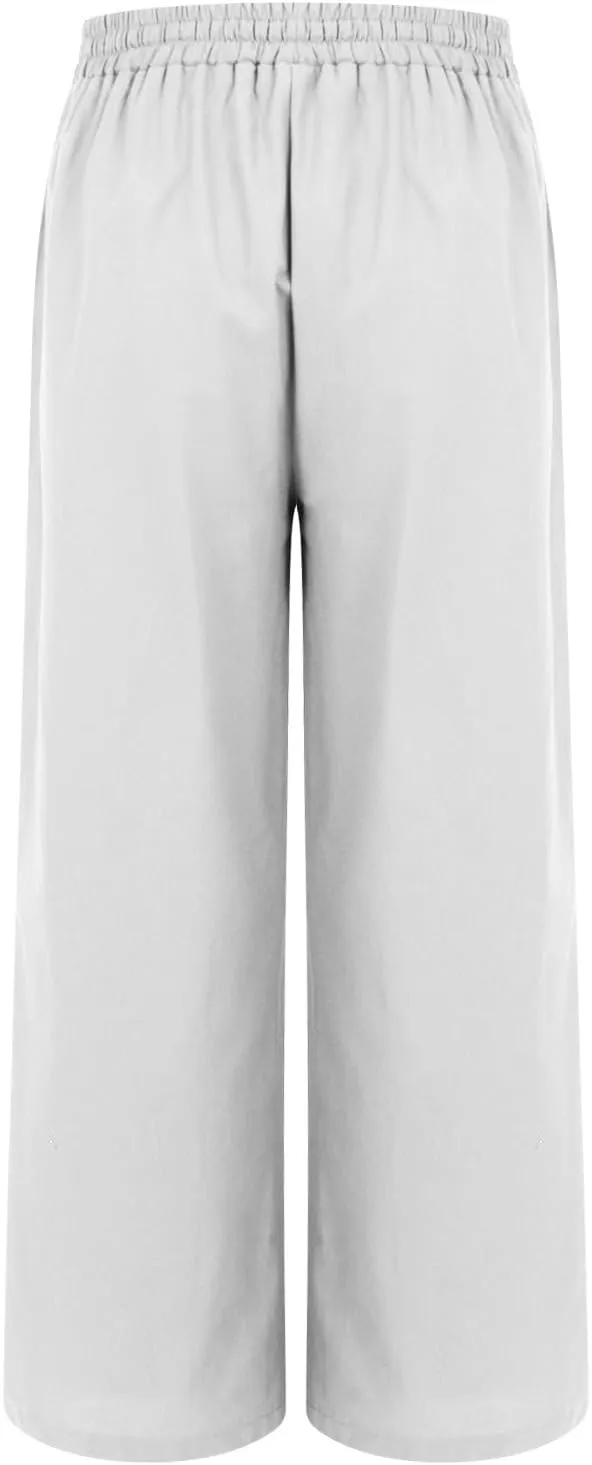 Linen Beach Pants Women Casual Summer High Waisted Wide Leg Pants with Pockets Lightweight Flowy Boho Trousers