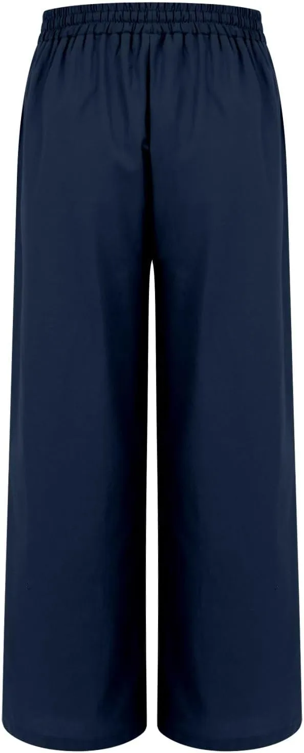 Linen Beach Pants Women Casual Summer High Waisted Wide Leg Pants with Pockets Lightweight Flowy Boho Trousers