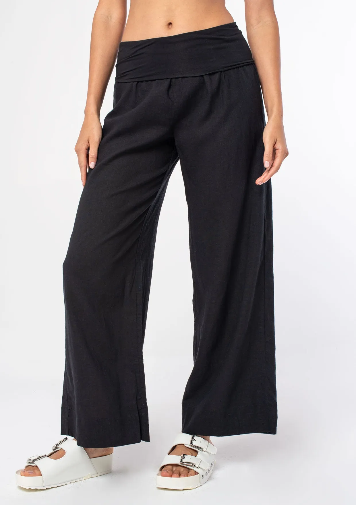 Linen Blend Bohemian Wide Leg Pants
