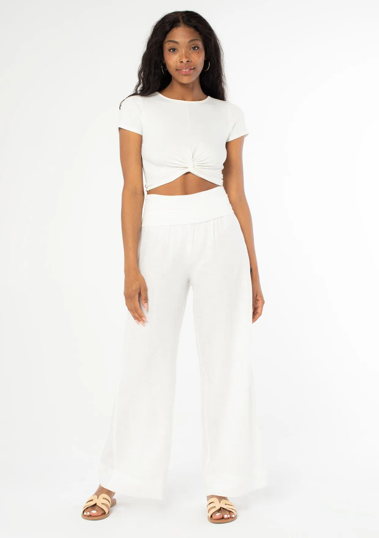 Linen Blend Bohemian Wide Leg Pants