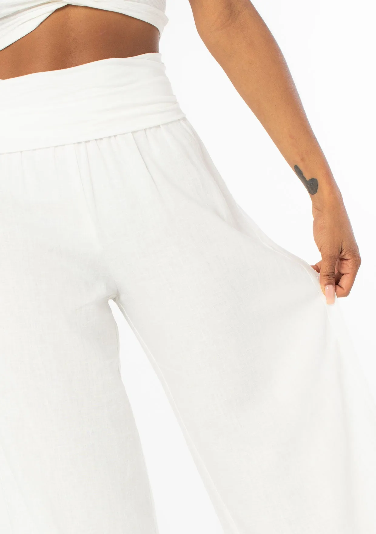 Linen Blend Bohemian Wide Leg Pants