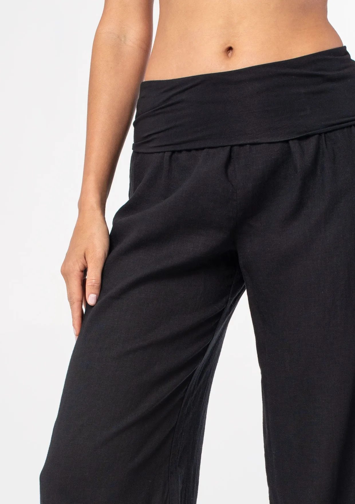Linen Blend Bohemian Wide Leg Pants