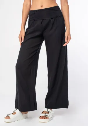 Linen Blend Bohemian Wide Leg Pants