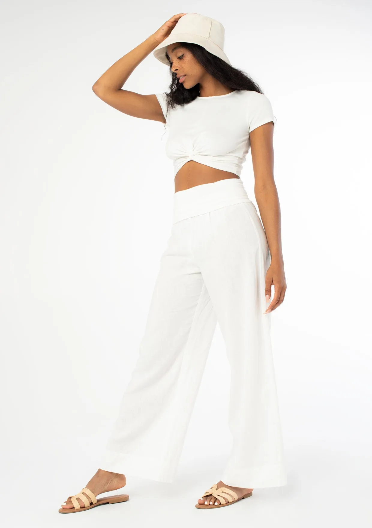 Linen Blend Bohemian Wide Leg Pants