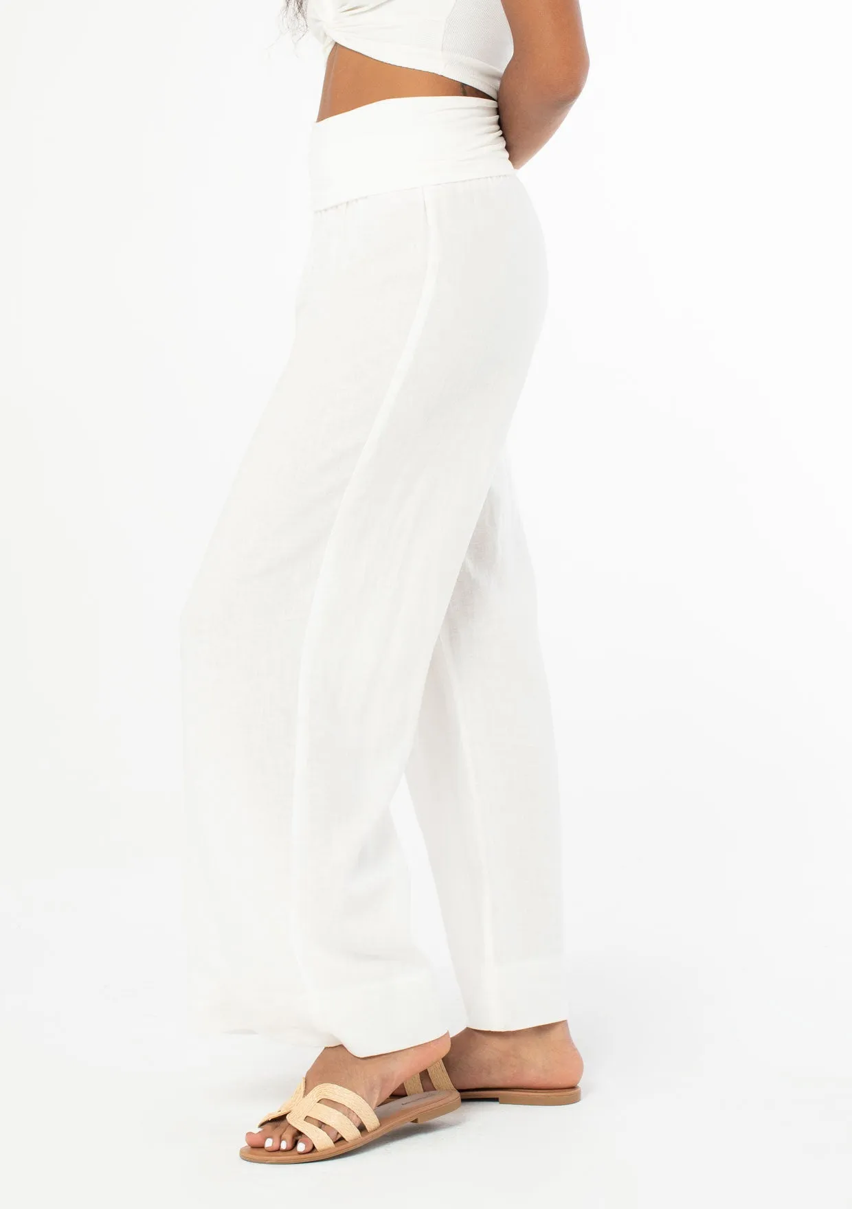 Linen Blend Bohemian Wide Leg Pants