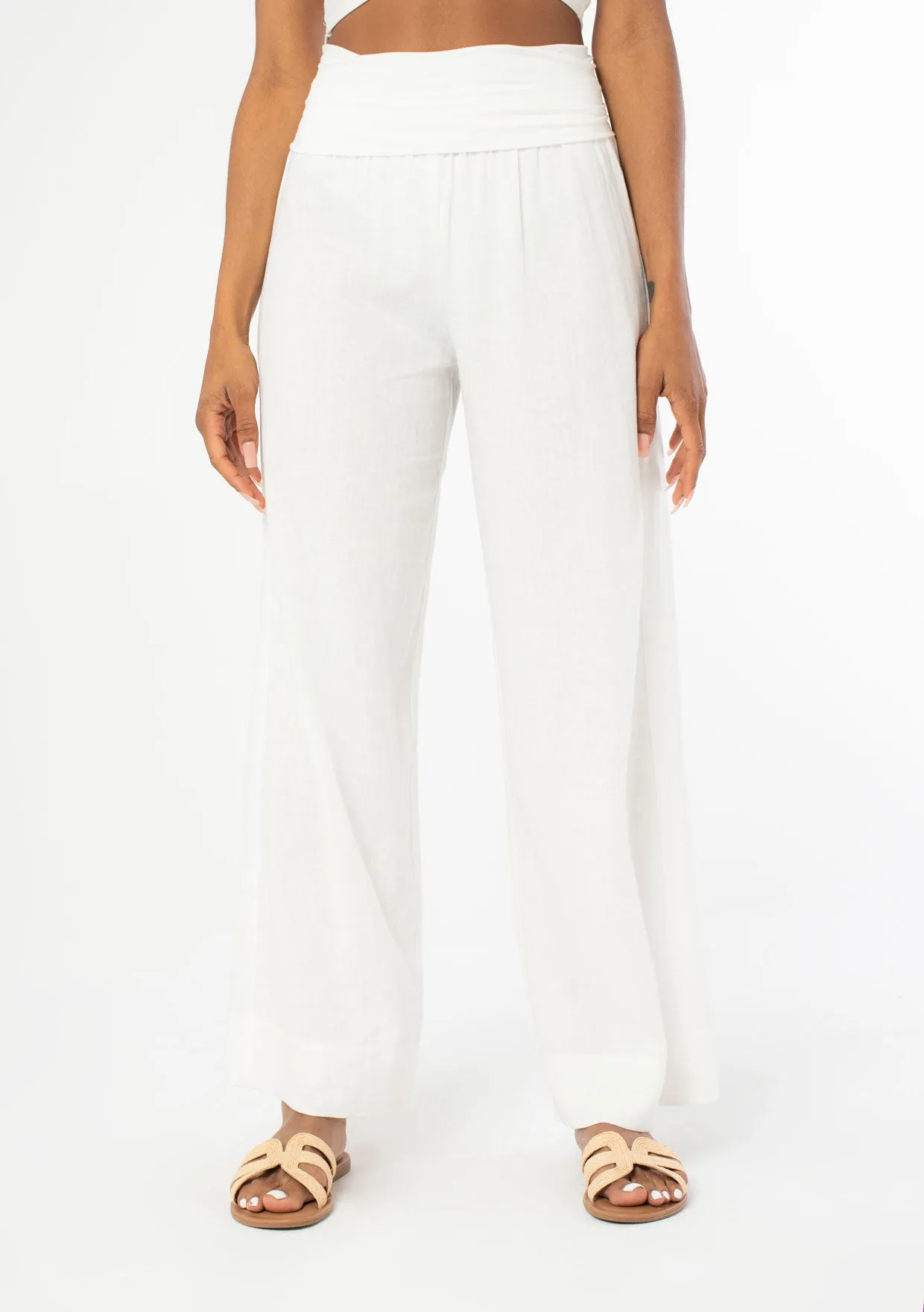 Linen Blend Bohemian Wide Leg Pants