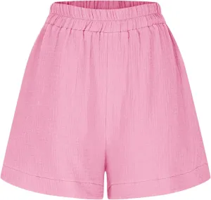 Linen Boxer Shorts for Women Comfy Summer Elastic Waist Pjs Bottoms Loose Sleepwear Lounge Pajama Shorts with Pockets