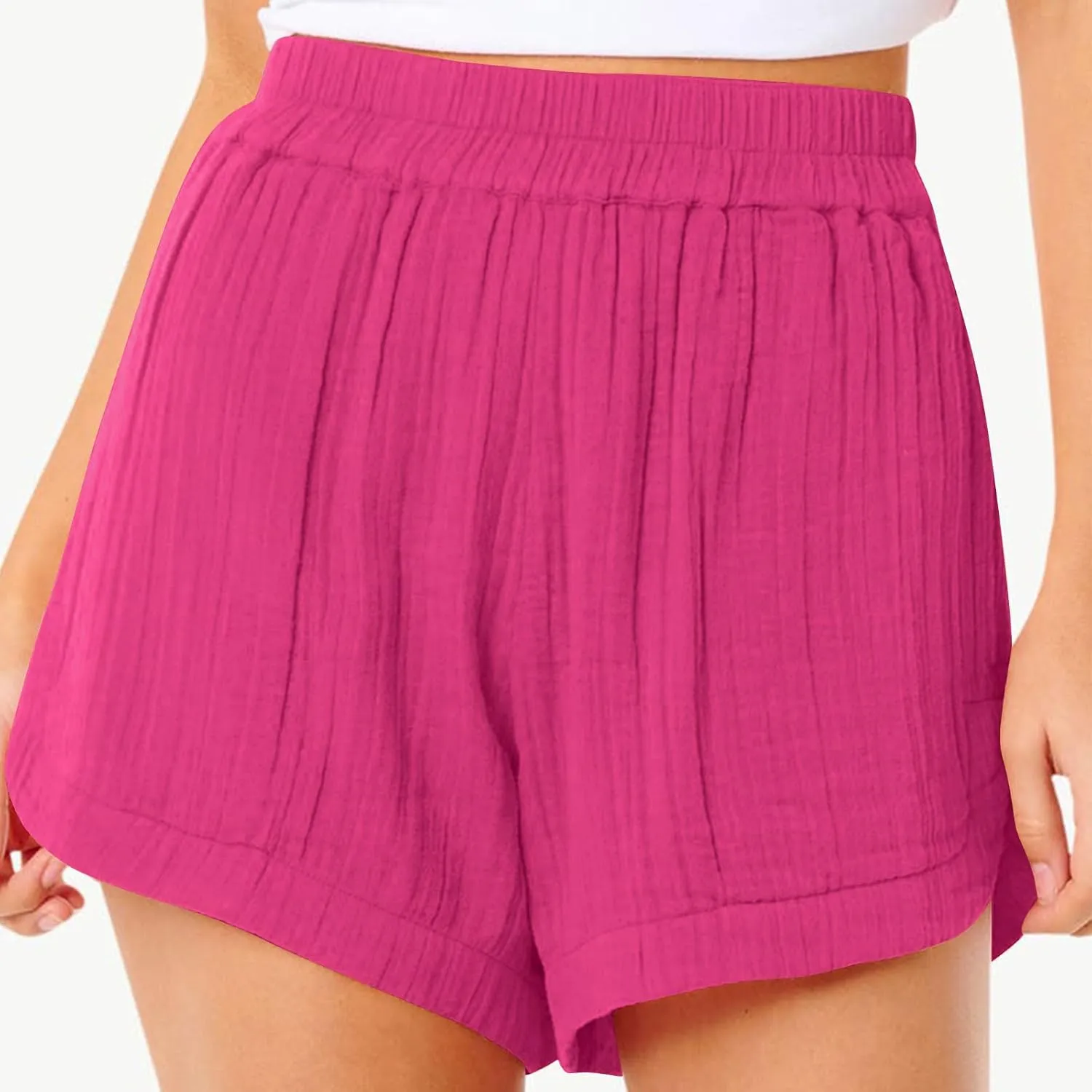 Linen Boxer Shorts for Women Comfy Summer Elastic Waist Pjs Bottoms Loose Sleepwear Lounge Pajama Shorts with Pockets