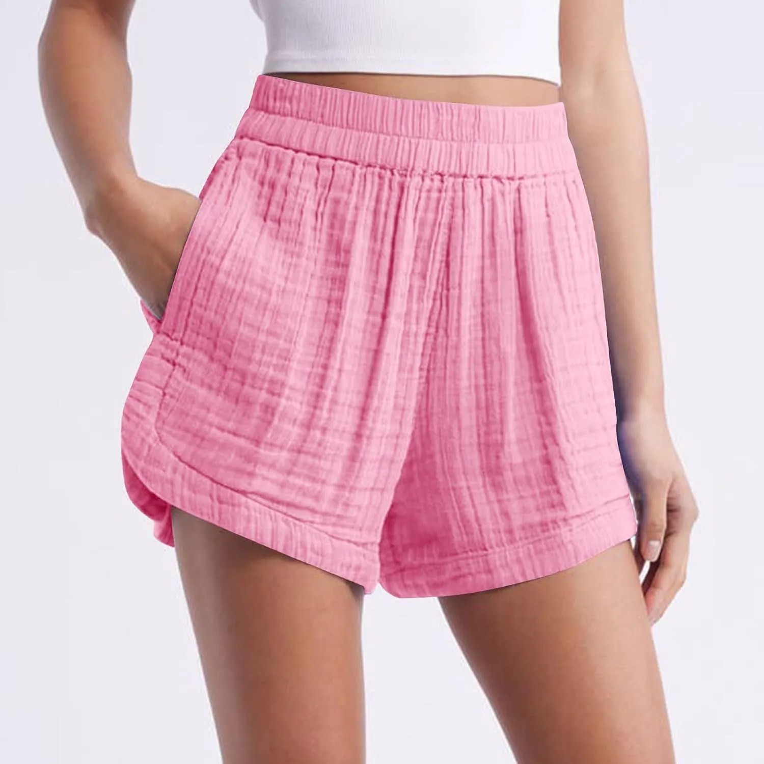 Linen Boxer Shorts for Women Comfy Summer Elastic Waist Pjs Bottoms Loose Sleepwear Lounge Pajama Shorts with Pockets