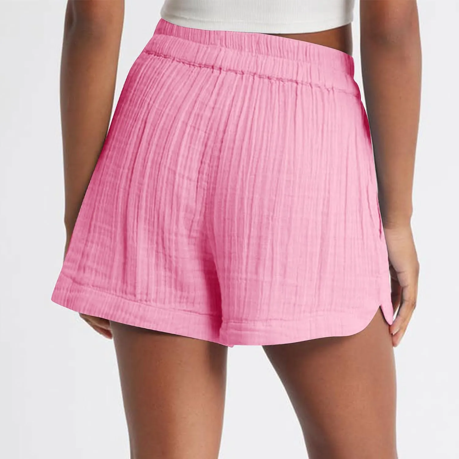 Linen Boxer Shorts for Women Comfy Summer Elastic Waist Pjs Bottoms Loose Sleepwear Lounge Pajama Shorts with Pockets