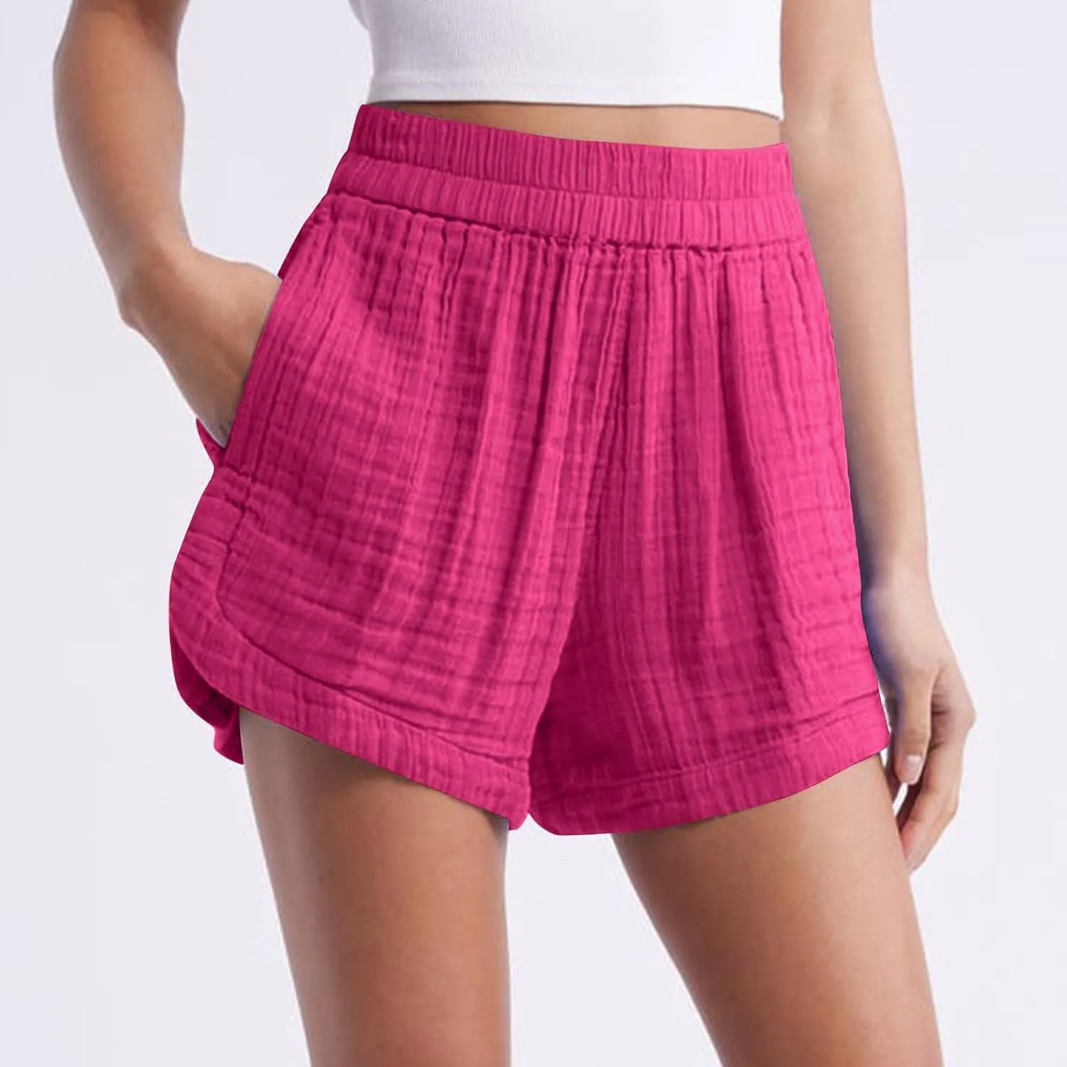 Linen Boxer Shorts for Women Comfy Summer Elastic Waist Pjs Bottoms Loose Sleepwear Lounge Pajama Shorts with Pockets