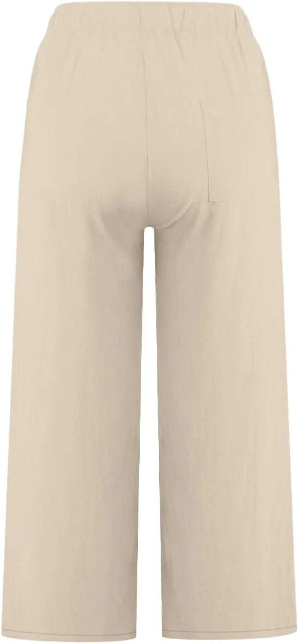 Linen Capri Pants for Women Casual Summer Wide Leg Pants High Waisted Drawstring Palazzo Lightweight Beach Capris