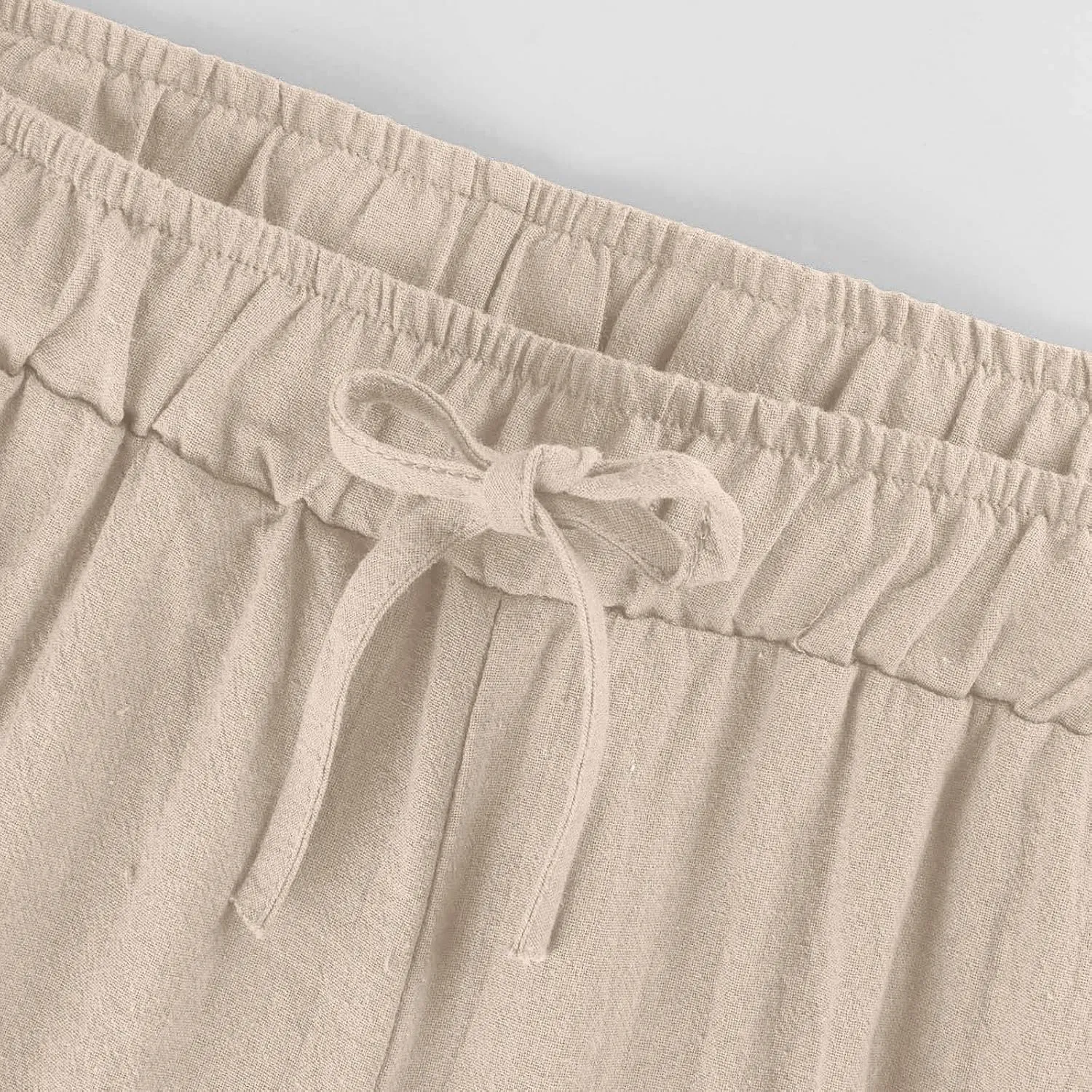 Linen Capri Pants for Women Casual Summer Wide Leg Pants High Waisted Drawstring Palazzo Lightweight Beach Capris