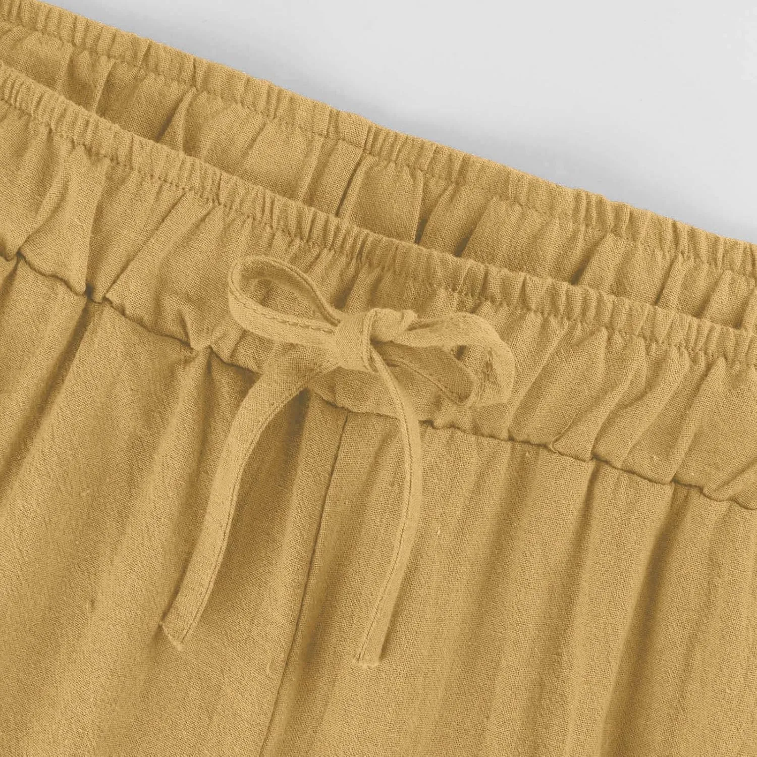 Linen Capri Pants for Women Casual Summer Wide Leg Pants High Waisted Drawstring Palazzo Lightweight Beach Capris
