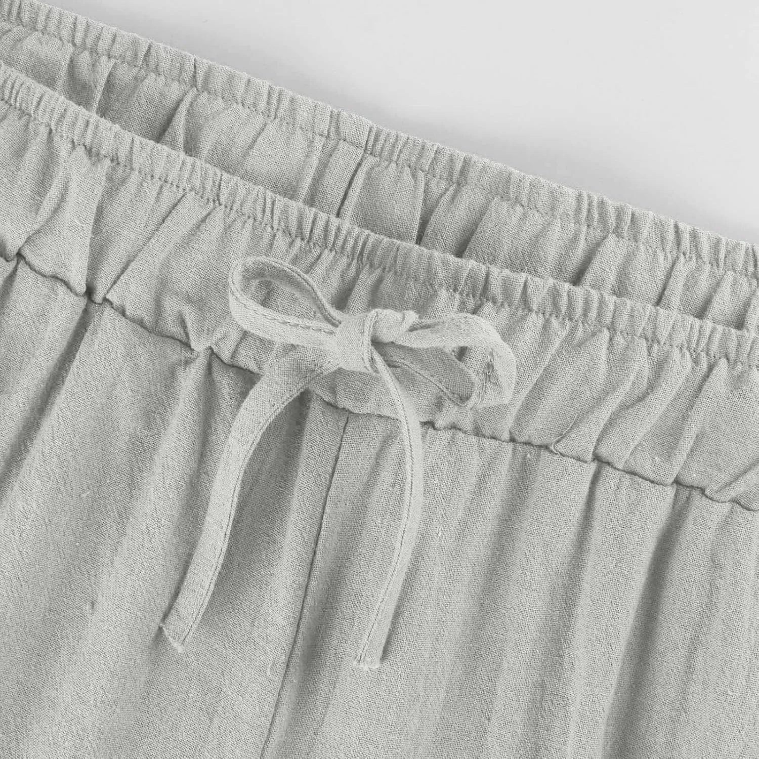 Linen Capri Pants for Women Casual Summer Wide Leg Pants High Waisted Drawstring Palazzo Lightweight Beach Capris