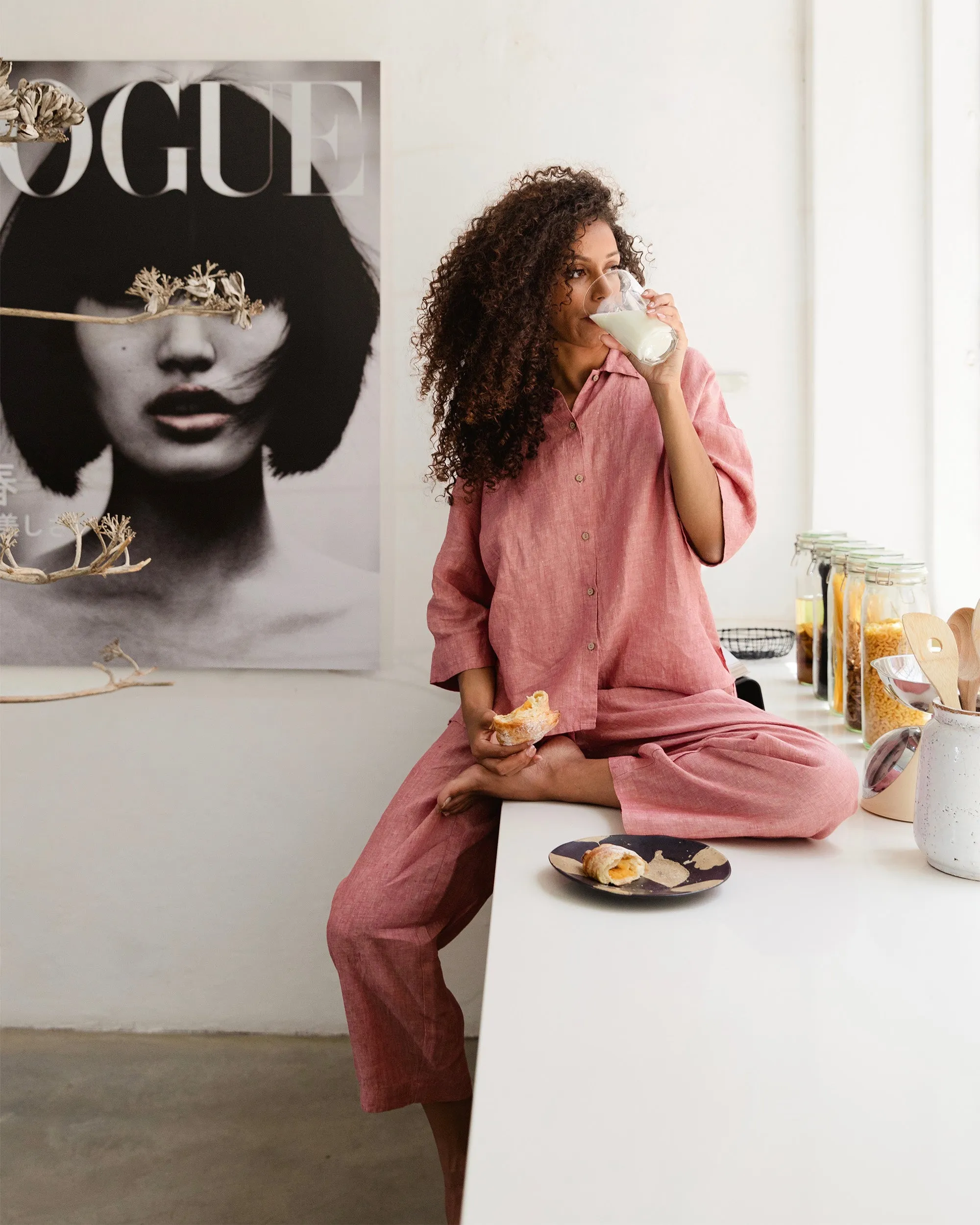 Linen pajama set AVEIRA in Cranberry