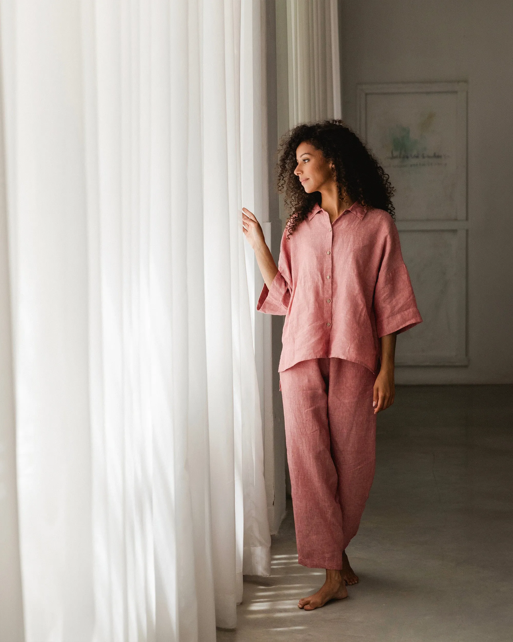 Linen pajama set AVEIRA in Cranberry