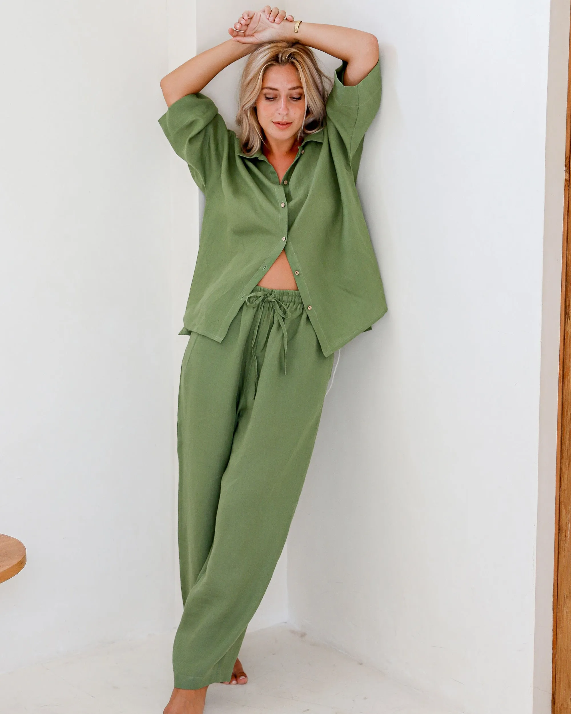 Linen pajama set AVEIRA in Forest green